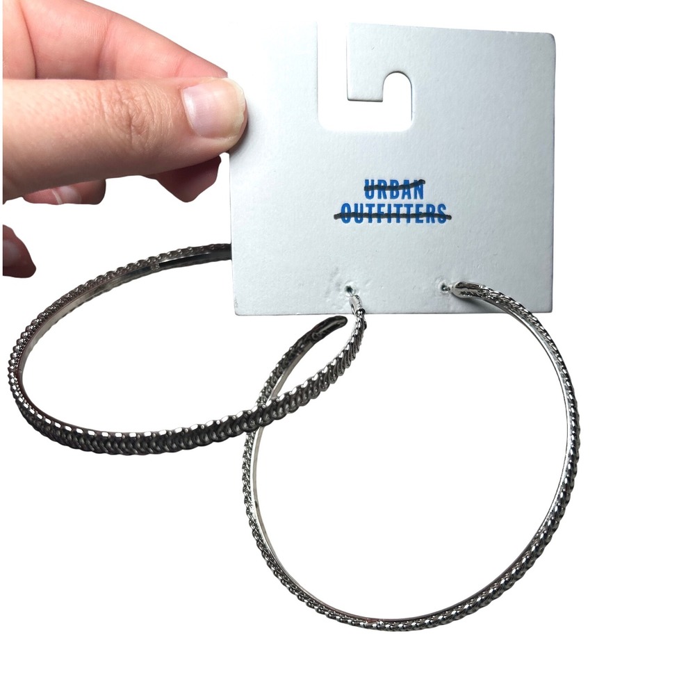 NEW Urban Outfitters Silver Hoop Earrings Textured Design Jewelry Minimal Basic